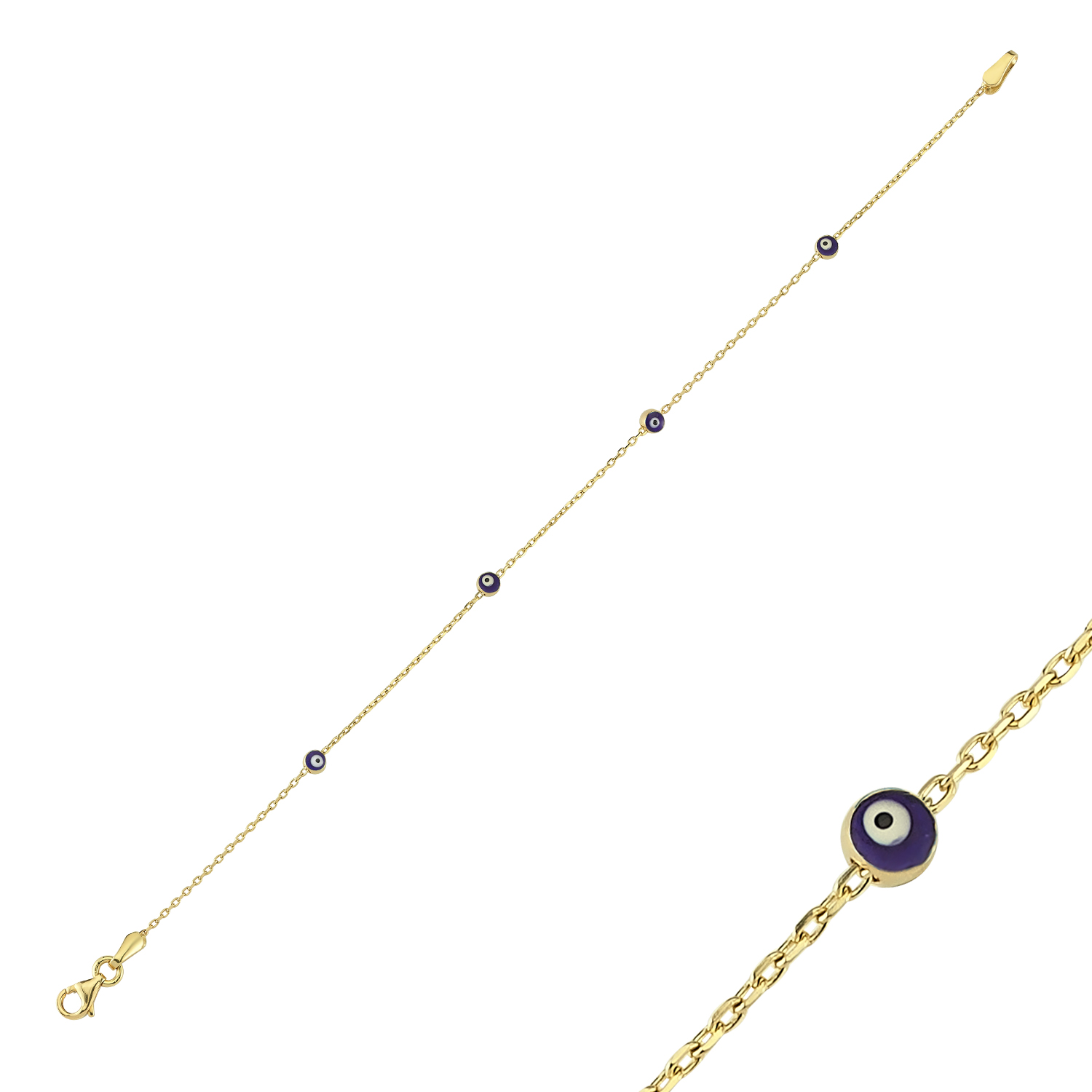 Dark Blue Enamel Evil Eye Gold Bracelet